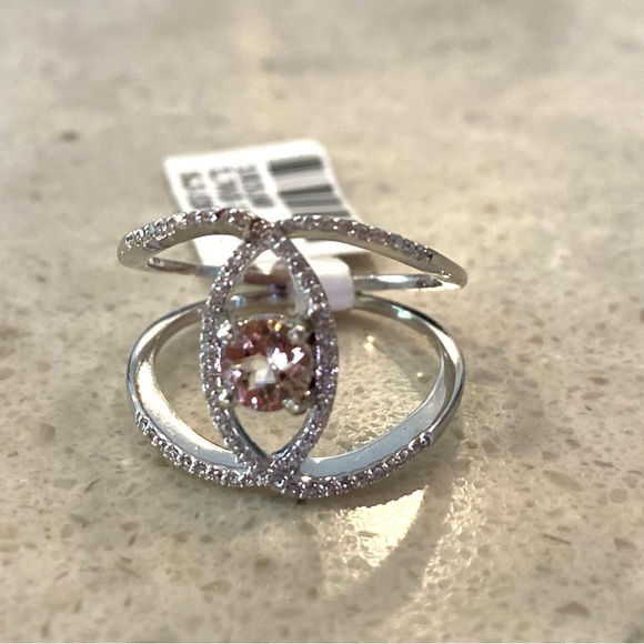 Stunning solid 14k white gold morganite and Diamond open crossover ring size 6.5 - Picture 3 of 5